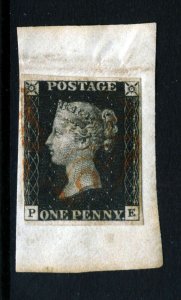 GB QV PENNY BLACK 1840 Plate 7 PE  Red Maltese Cross SG 1 (Specialised AS44) VFU