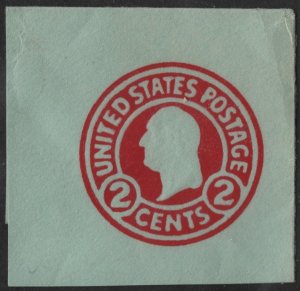 SC#U432 2¢ Washington Cut Square: Full Corner (1916) Unused