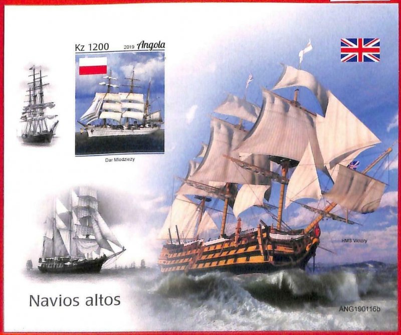 A1563 - ANGOLA - ERROR: IMPERF SOUVENIR SHEET - 2019 Ships  Boats  RUSSIA flags