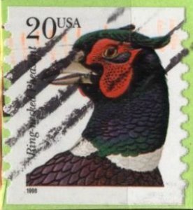 US 3055 (used on light green paper) 20¢ ring-necked pheasant (s/a, coil)