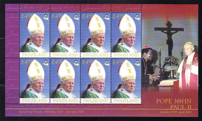 Swaziland – Pope John Paul II - 1978-2005 – 8 Stamp Sheet - 19P-001