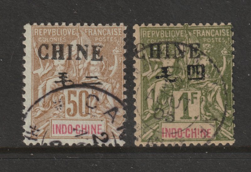 French PO.s in China a used 50c & 1Fr from 1902