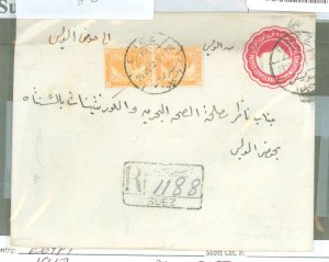 Egypt  1912 5MM Env&6MM in stamps. Suez to Port TauF16. arrival CDS reverse creased
