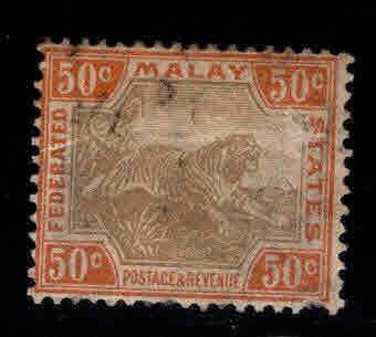 Federated Malay States Scott 33b Used  Tiger stamp,Orange and Green Brown