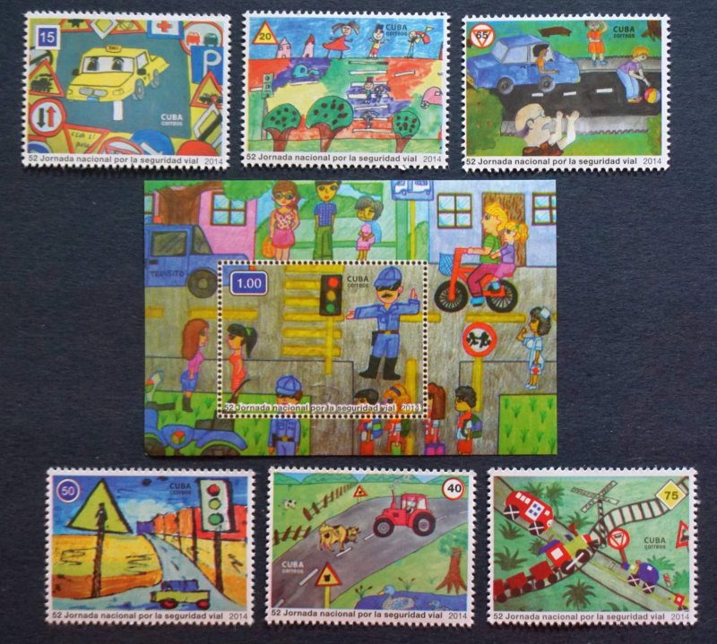 CUBA Sc# 5581-5587  ROAD SAFETY DAY Cpl set of 6 + Souvenir Sheet  2014  MNH