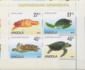 ANGOLA 2007 SHEET TURTLES REPTILS MARINE LIFE