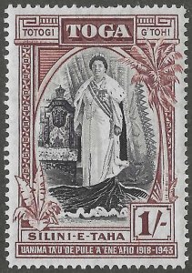 Tonga, stamp, Scott#86, mint, hinged, 1sh, Queen, brown/black,