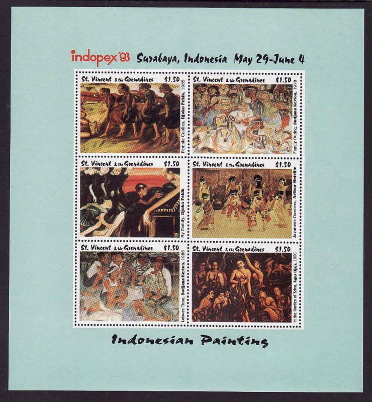 St Vincent-Sc#1959-unused NH sheet-Indonesian Paintings-1993