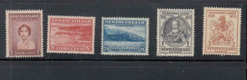 NEWFOUNDLAND (MK4929) # 208-210,212,214-15  VF-MH 1932-33 VARIOUS ISSUES  CV $35