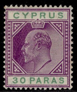 CYPRUS EDVII SG63, 30pa violet & green, M MINT. Cat £28.