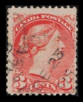 CANADA 1888 QUEEN VICTORIA VINTAGE 3c VERMILLON #41 USED SEE SCAN