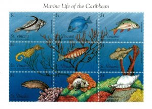 St. Vincent 1996 SC# 2334 Caribbean Marine Life, Fish - Sheet of 9 Stamps - MNH