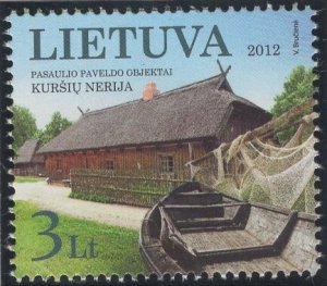 Lithuania 2012 MNH Sc 976 3 l Fisherman's boat, house Curonian Spit UNESCO