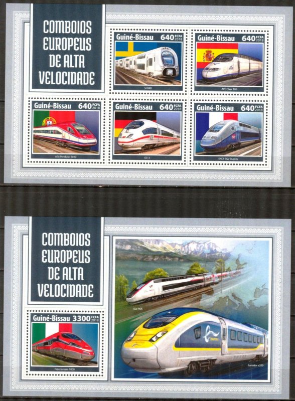 Guinea Bissau 2018 Modern European Trains sheet + S/S MNH