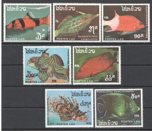 Wb324 1987 Laos Postes Lao Fish & Marine Life 1Set Mnh