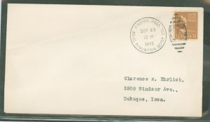 US  #805 cancelled Hingham, MA, Naval Ammunition Depot, Sep 25, 12M 1941, Open Nov 11, 1935 - Dec 31, 1947