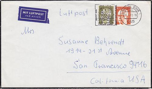 Germany Sc 1032, 1038 on 1972 Mourning Cover to US