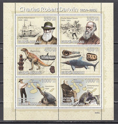 Guinea Bissau, 2009 issue. Charles Darwin sheet. ^