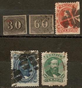 Brazil 5 Different Used Used 1850-66 SCV $17.40