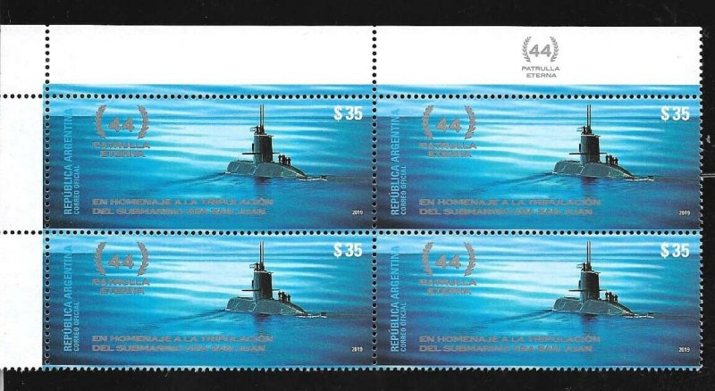 ARGENTINA 2019 MILITARIA SHIP SUBMARINE ARA SAN JUAN WRECK BLOC OF4 MNH