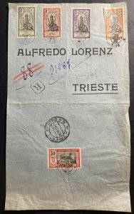 1923 Mahe French India Registered Cover To Trieste Italy Sc# 43