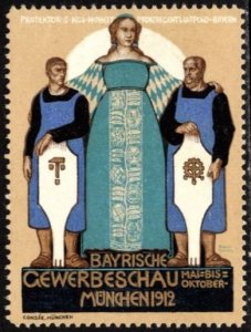 1912 Germany Poster Stamp Bavarian Industrial Show Munich May-October