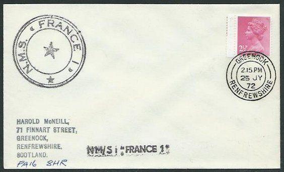 GB SCOTLAND 1972 cover Greenock cds NMS FRANCE ship cachet..............37832