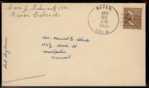 USA 1939 Colorado RAVEN DPO Cover Helbock R2 Postcard 94253
