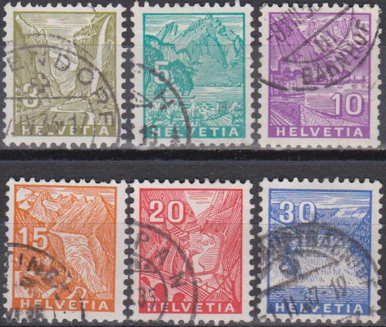 Switzerland #219-23, 225 F-VF Used CV $9.45 (B7874)