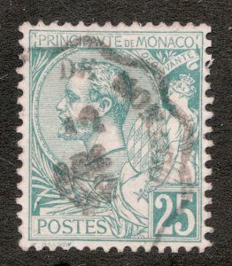 1891 Principavje de Monaco Sc #20 - Postes 25 - Mute cancel, used stamp Cv$32