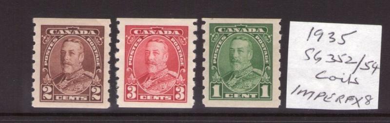 Canada 1935  SG352/54 George V coils,cents, multiple, multi-colour hinged