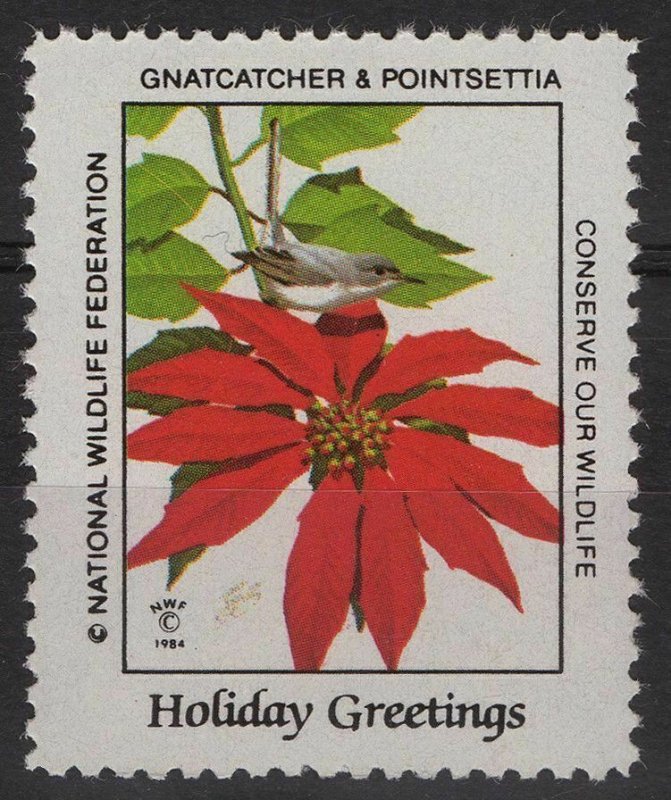 National Wildlife Federation Cinderellas 1984 Gnatcatcher and Poinsettia MNH 