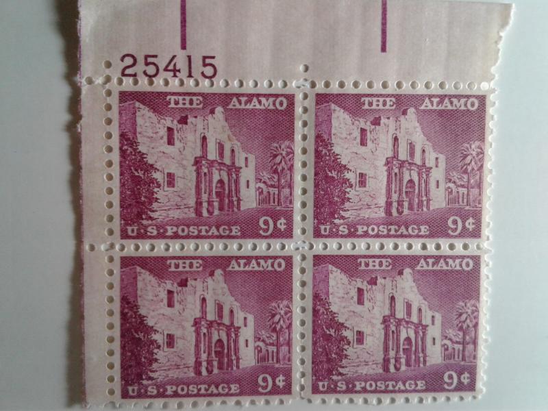 SCOTT # 1043 NINE CENT ALAMO LIBERTY PLATE BLOCK