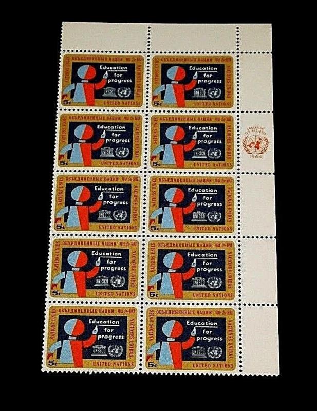 U.N. 1964, NEW YORK #135, EDUCATION ISSUE, MNH, INSC. BLK/10, NICE! LQQK!