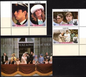 Nevis 1986 Sc#498/500 ROYAL WEDDING PRINCE ANDREW & SARA FERGUSON 2 Pairs+SS MNH