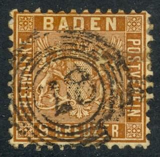 BADEN / GERMAN STATES 1862 9kr Brown Perf. 10 w No. 87 Cxl MANNHEIM VFU