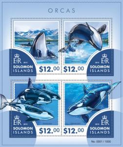 SOLOMON ISLANDS 2015 SHEET WHALES MARINE LIFE ORCAS slm15410a