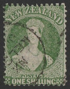 NEW ZEALAND 1864 QV Chalon 1/- green, wmk star, perf 12½. CP A6m(1) cat NZ $375.