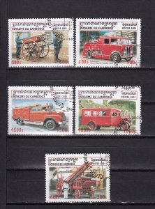 LI02 Cambodia 2001 Fire Engines Used Stamps