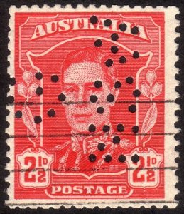 1942, Australia 2 1/2p Used, perfin, Sc 194