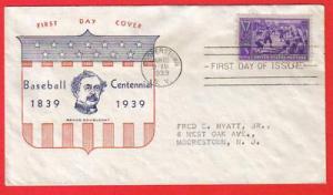 855-48 Baseball Centennial FDC - Hux Cut