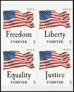 US 4676a Four Flags forever block (4 stamps from booklet of 10) MNH 2012 