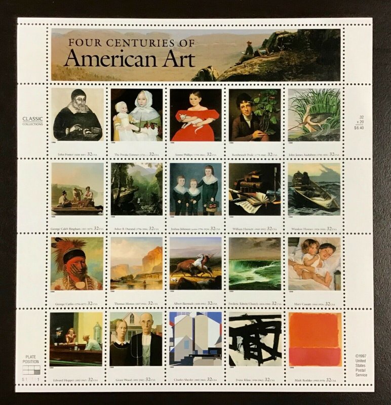 3236 Four Centuries of American Art  MNH 32 c  Sheet of 20   1998