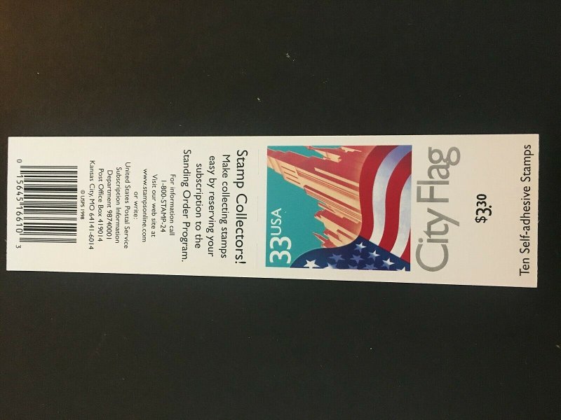 1999 Booklet 10 33-cent Flag and City Stamps Sc# 3278j