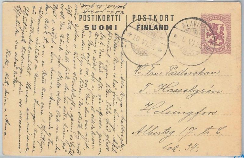 66698 - FINLAND - Postal History - POSTAL STATIONERY CARD  from ALAVIESKA 1922