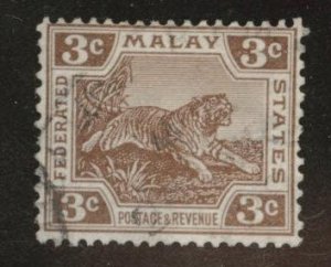 Malaya Scott 55 wmk 4 1923 used Tiger stamp