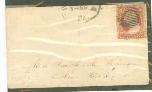 US 25 1859 3c George Washington single with lined circle fancy cancel, Envelope exhibits the bottom half of an octagonal Philade