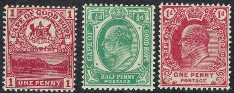 CAPE OF GOOD HOPE 1900 TABLE MOUNTAIN 1D AND 1902 KEVII 1/2D AND 1D MNH **