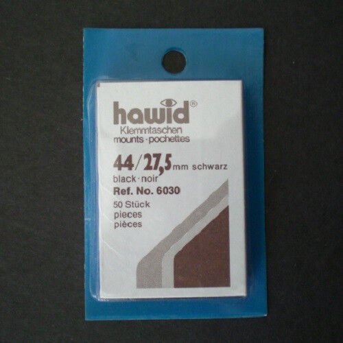 Hawid Stamp Mount 44/27.5 mm - BLACK (Pack of 50) (44x27.5  44mm)  PRECUT  6030