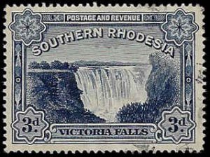 Southern Rhodesia #32 Used LH; 3p Victoria Falls (1932)